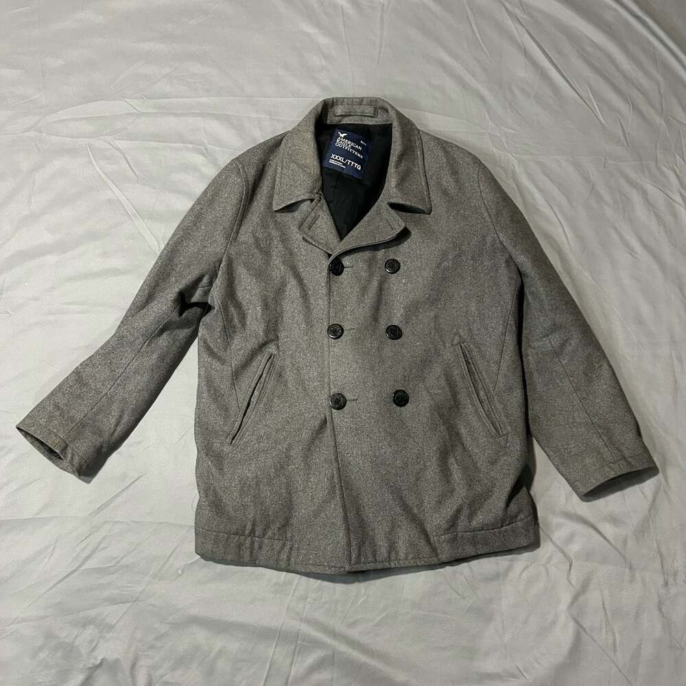 American Eagle Outfitters Men Gray Wool Blend Double Breasted Pea Coat Size XXXL